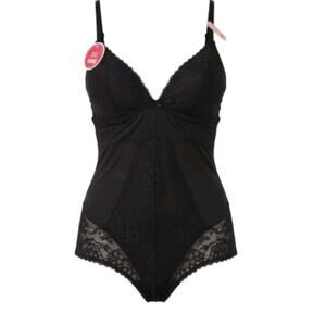 MAIDENFORM SHAPE WEAR SEXY LACE LINGERIE BLACK SZ LG ONE-PIECE SLIMMING DEEP V
